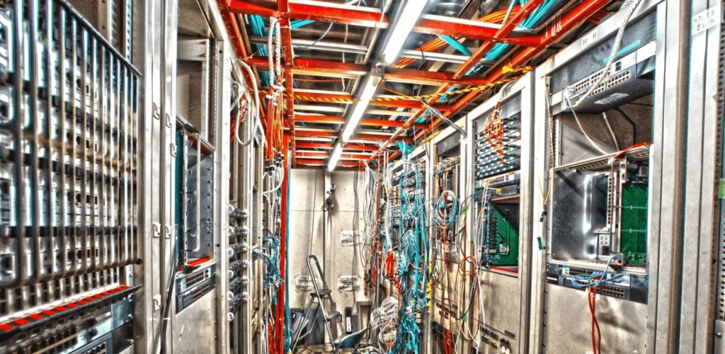 ITインフラ業務のイメージ画像。サーバルームの配線の様子。